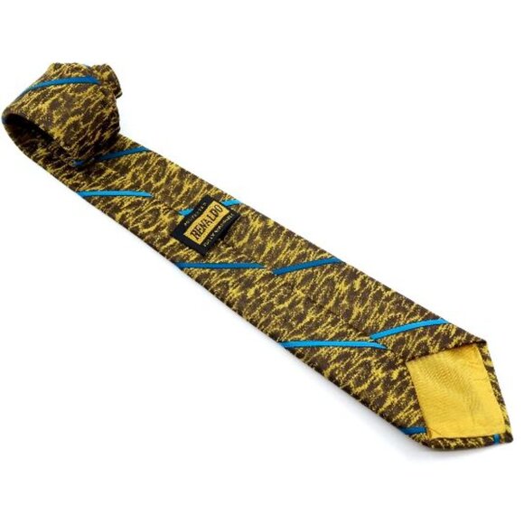 Vintage Tie Gold Blue Stripes Necktie Renaldo Fully Washable - Picture 3 of 3